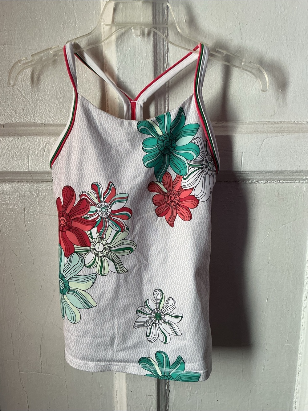 Lululemon Ujjayi Y Women’s Floral Print Tank Top - White with Red & Green